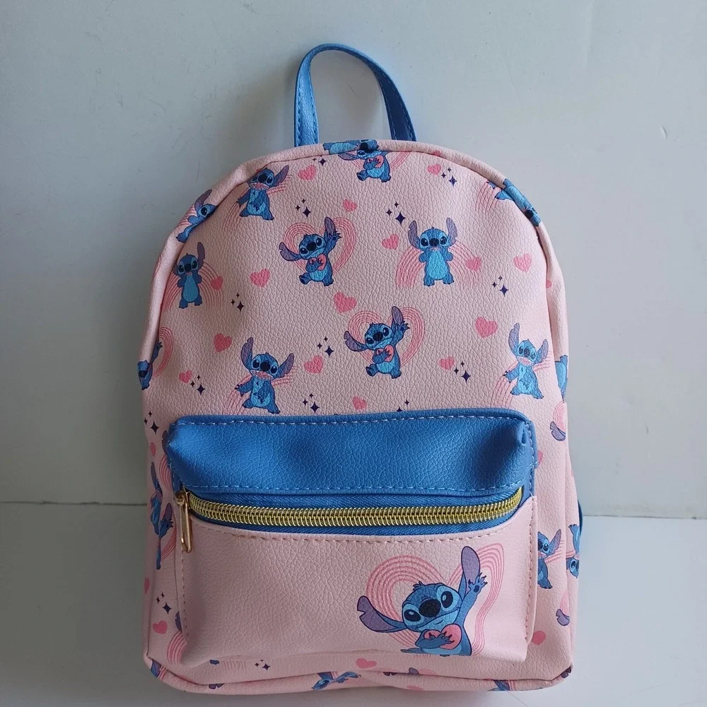 Disney‎ NWT Stitch Mini Backpack Hearts Print Blue Pink Bounding Fashion Bag